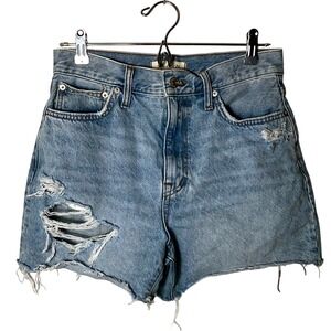 Madewell The Momjean Short in light Wash frayed summer shorts 27 women's Jean